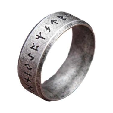 Imagem de Anel Unissex Retrô Viking Odin Com Letras Em Aço Inoxidável 316L  Joia