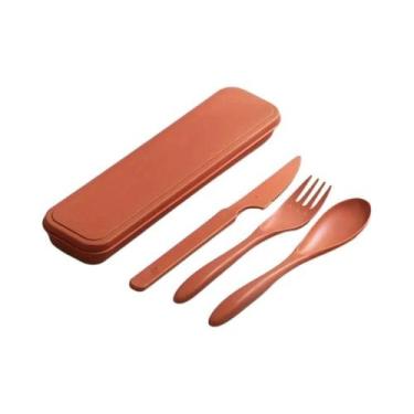 Imagem de Conjunto De Talheres Portátil Reutilizável 3 Em 1 Com Garfo, Colher E 
