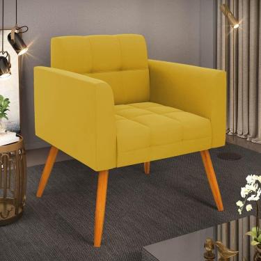 Imagem de Poltrona Decorativa Elisa D03 Sala De Estar Veludo Mostarda Pés Palito D Rossi
