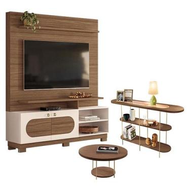 Imagem de Estante Home Theater Axis Castanho Off White com Mesa de Centro Sky e 