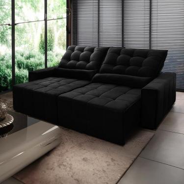 Imagem de Sofá Retrátil Reclinável Alaska 3,00m Suede Velut Preto Molas No Assento - King House