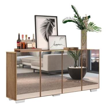 Imagem de Aparador Buffet 4 Portas com Espelho e Pés Rustic/branco - MULTIMOVEIS