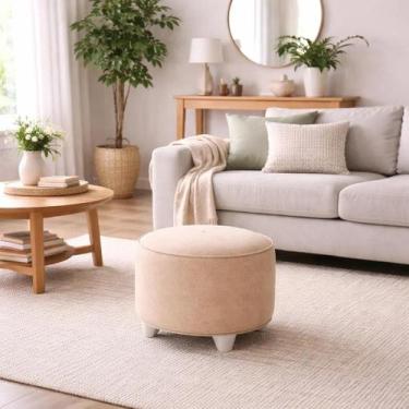 Imagem de Puff De Linho Bege Elegante Para Sala Moderna - PUFF PUFE