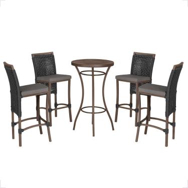 Imagem de Mesa Bistro E 4 Banquetas Roma Marrom Corda Náutica 11 Preta