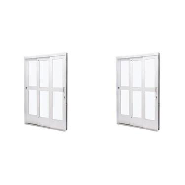 Imagem de Kit com 2 Portas de Aço de Correr 215x200cm 3 Folhas Vidro Liso Qualit