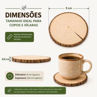 Imagem de Porta Copos em Madeira Natural Rústico Kit com 2 Unidades Base para Co