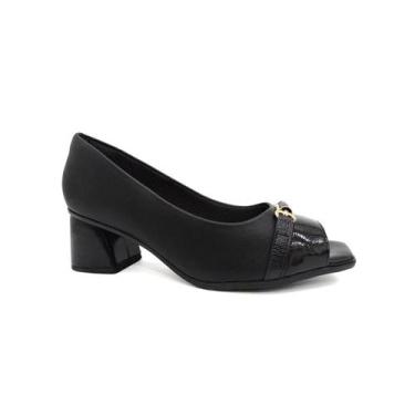 Imagem de Sapato Piccadilly Peep Toe Salto Bloco 715020 Preto, 38, Preto