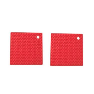 Imagem de Descanso de Panela Suporte Quadrado Silicone Vermelho 2un - CASACHA