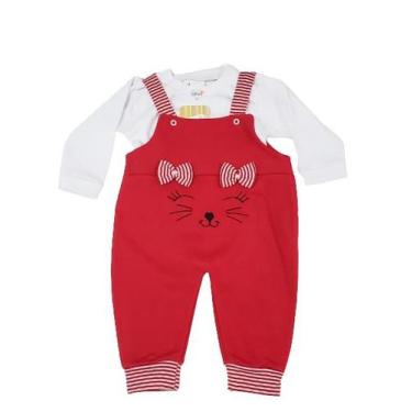 Imagem de Macacão jardineira + camiseta de bebê menina 100% algodão - Romila Bab