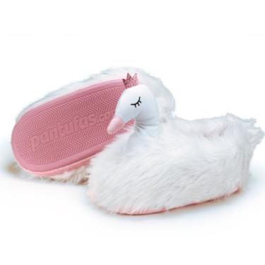 Imagem de Pantufa 3D Cisne Branco e Rosa Solado Borracha Antiderrapante Tamanho 