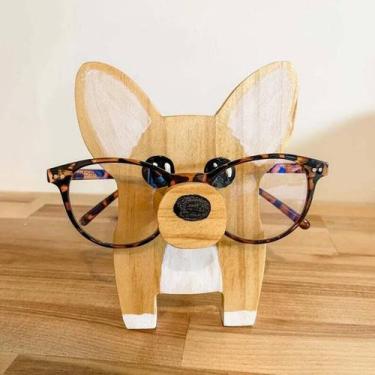 Imagem de Porta Óculos Cachorro Corgi Suporte de Madeira Fofo e Divertido de Mes