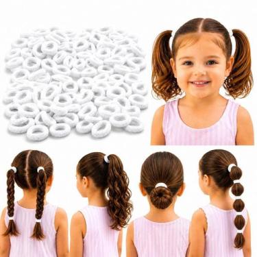 Imagem de Kit 180 Xuxinhas De Cabelo Branco Elástico Macio Mini Rabicó - 0000282