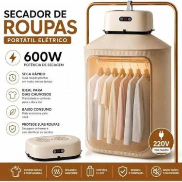 Imagem de Secador de roupas portátil elétrico 220v 600w secagem rápida timer dig