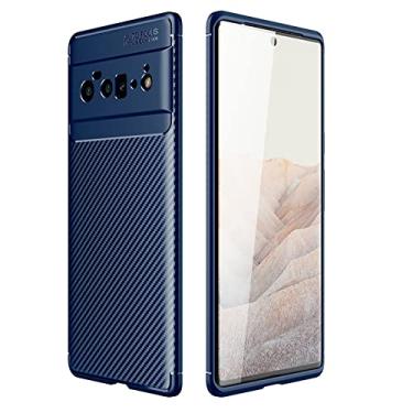 Imagem de Capa para Google Pixel 6 Pro 5G, capa de TPU macia com aparência de fibra de carbono, à prova de choque, capa de telefone antidigitais para Google Pixel 6 Pro, azul