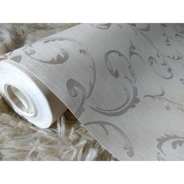 Imagem de Papel de Parede Cor Nude com Arabesco Prata 10502