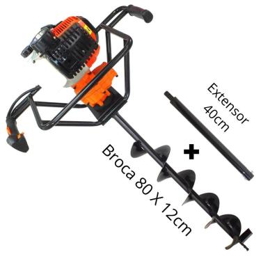 Imagem de Perfurador de Solo Profissional Vulcan VPS520 2 Tempos á Gasolina 52cc 2,5hp Com Broca 80x12cm + Extensor de 40cm Ideal Para Todos Tipos de Solo