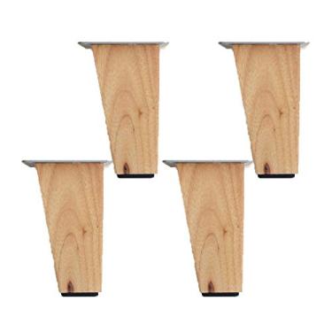 Imagem de 4 peças de madeira maciça de substituição de móveis pés de madeira pernas de móveis para sofá cama cadeira de armário pés de sofá pernas de móveis de madeira, com parafuso (cor de madeira 12 cm)