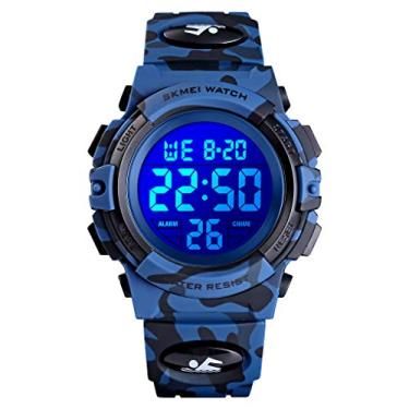 Imagem de Relógio infantil masculino multifuncional 50M LED impermeável com alarme de pulso cronômetro 12H/24H relógios para meninos e meninas relógio digital para crianças, Blue camouflage, S