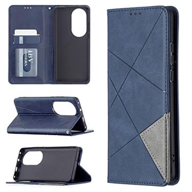 Imagem de For Huawei P50 Pro Rhombus Texture Horizontal Flip Magnetic Leather Case with Holder & Card Slots