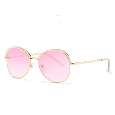 Imagem de Óculos de Sol Retrô Metal Pérola Redondo Feminino Designer de Luxo Grande Armação Óculos de Sol Feminino Gradiente Lente Tons, Rosa Dourado, A