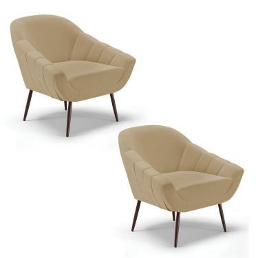 Imagem de Kit 02 Poltronas Linho Palha A32 Pés Palito Ferro