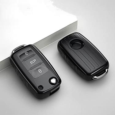 Imagem de CSHU Soft TPU Car Key Case Cover Chaveiro Ring Key Bag, apto para Volkswagen VW Polo Tiguan Passat B5 B6 B7 Golf EOS Scirocco Jetta MK6 Octavia, Preto