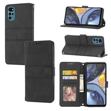 Imagem de YUNCHAO Caixa de telefone Para Motorola Moto G22 em relevo, listrado fivela magnética horizontal capa de couro de telefone capa para celular