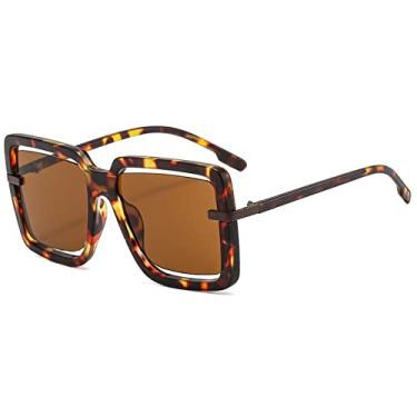 Imagem de Óculos de sol femininos quadrados fashion grande armação óculos de sol de luxo óculos de lente oca gradiente grandes tons femininos brancos uv400, chá de leopardo c2, tamanho único