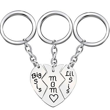 Imagem de 3 peças Mom Big Little Sister Love Heart Pendant Chaveiro Anéis Presente para Mulheres Menina Dia das Mães, Estilo 3 peças de aço inoxidável