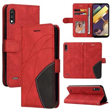 Imagem de Capa carteira para LG K22 e LG K22 Plus, compartimentos para porta-cartão, capa de poliuretano de luxo anexada à prova de choque TPU com fecho magnético com suporte para LG K22 e LG K22 Plus (vermelha)