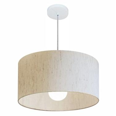 Imagem de Lustre Pendente Cilíndrico Cúpula Tecido 50x25 cm, Vivare Iluminação, Pendente4206 LLA-35, Linho Bege, Médio
