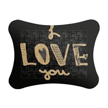 Imagem de Moldura de quebra-cabeça com escrita a mão I Love You Gold Citação Jogo Casa