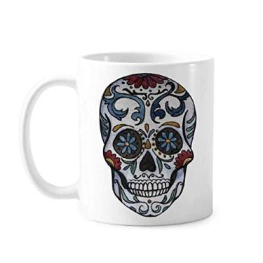Imagem de Caneca de cerâmica com ilustração da cultura nacional do México de caveira cinza xícara de porcelana de café louça