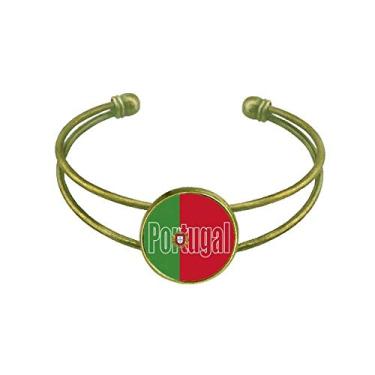 Imagem de Bracelete com nome da bandeira do país de Portugal, joia retrô de punho aberto