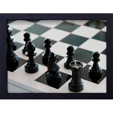 Imagem de Quadro Decorativo Jogo de Xadrez Decore Pronto Preto/ Branco 44x34 cm