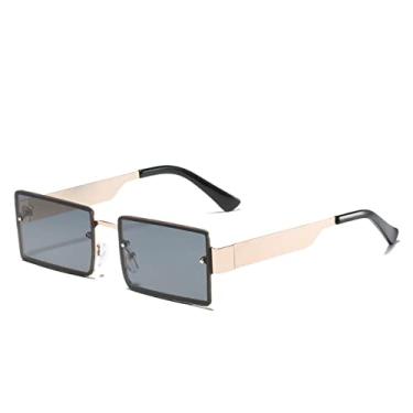Imagem de Óculos de sol quadrado pequeno com lente Ocean para mulheres Óculos de sol com corte retrô para homens Óculos Steam Punk, cinza dourado, tamanho único