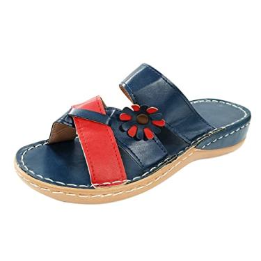 Imagem de Chinelos casuais moda floral sandálias femininas anabela sandálias ao ar livre azul-marinho para mulheres 8,5 espuma viscoelástica, Vinho, 10