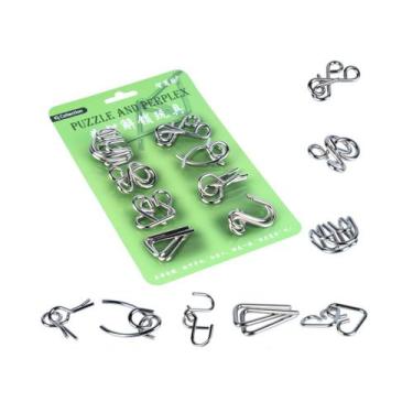 Imagem de Kit 8 Desafios Quebra Cabeça 3D Puzzle Metal Aço - Iq Collection