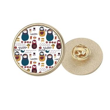 Imagem de Russia Dolls Flower Poster Russian Matryoshka Redondo Metal Dourado Broche Clipe, Medium, não aplicar