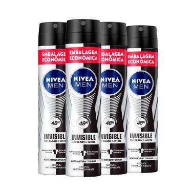 Imagem de Kit Desodorante Aerosol Nívea Black & White Masculino 200ml - 4 unidades