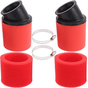 Imagem de LIYYDS 2 peças Universal 35 mm Vermelho Ângulo Duplo Espuma Pod Desempenho Filtro Limpador 50cc 70cc 90cc 110cc 125cc Motocicleta ATV Quad Scooter Go Kart Moped Pit Dirt Racing Super Pocket Mini Bike