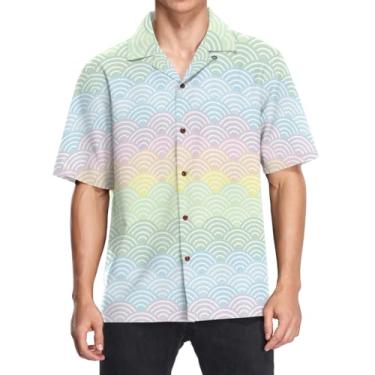 Imagem de CHIFIGNO Camisas havaianas masculinas folgadas com colarinho de botão camisa casual manga curta verão camisas de praia, Roxo, rosa, amarelo, azul, verde, M