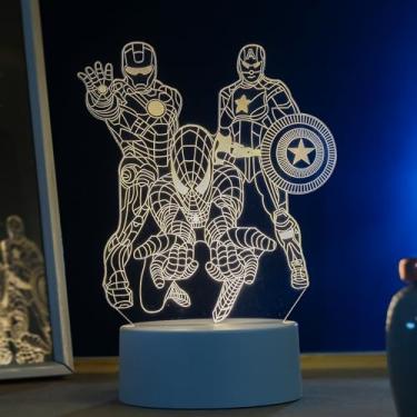 Imagem de Luminária led 3d, abajur de mesa, hérois da marvel- Capitão América, Homem Aranha e Homem de Ferro