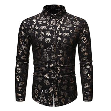 Imagem de Men's Casual Long-sleeved Button Dress Shirt Floral Print Casual Shirt (Color : Black, Size : Large)