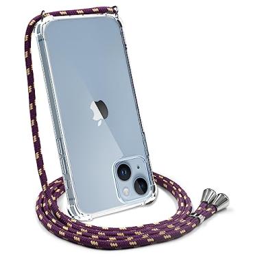 Imagem de YESPURE Capa para iPhone 14 com gola ajustável e transparente para mulheres TPU macio à prova de choque anti-amarelamento capa de telefone com alça de cordão para iPhone 14 - roxo
