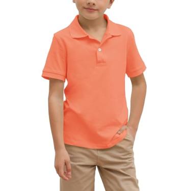 Imagem de Camisa polo de manga curta de uniforme escolar para meninos, fecho de botão, camisetas esportivas elásticas com absorção de umidade para crianças e adolescentes, Laranja, 12-13 Anos