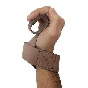 Imagem de Strap Fita Couro Lpo Treino Academia Musculação Haltere Pro Trainer (Natural)
