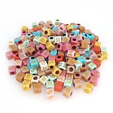 Imagem de 200 peças 7 x 7 mm colorido cubo de ouro acrílico alfabeto constelação contas misturadas forma de plástico solto DIY contas para fazer joias pulseiras colares chaveiros (ouro sobre colorido)