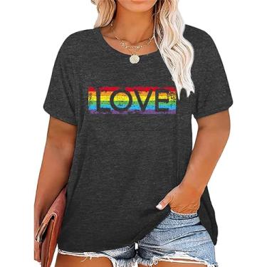 Imagem de Camisetas femininas plus size orgulho orgulho gay camiseta LGBT igualdade camisetas Love Wins Proud Ally Letter Print Tops lésbicas (2-5X), Cinza escuro-a3, 4G