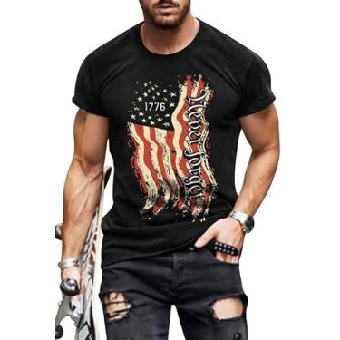 Imagem de Camiseta masculina envelhecida 1776 4th of July Shirt Tops bandeira americana patriótica manga curta Independence Day Shirt, Preto - Never Forget, G